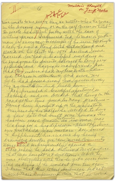 Moe Howard's Handwritten Manuscript Created for His Autobiography -- Timeline of Important Events from 1916-1970